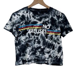 Freeze Juniors Small Tie Dye Crop Top Tee Navy White No Excuses Graphic T Shirt